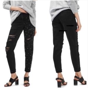 Topshop Moto Mom HighRise Blk Ripped Studded Jeans